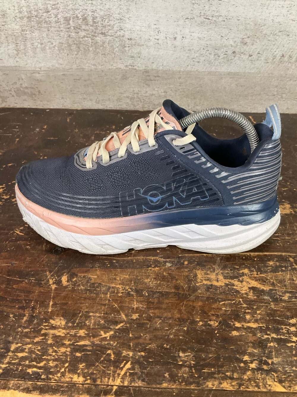 Hoka One One Women's Navy and Light Pink Running Sneakers
